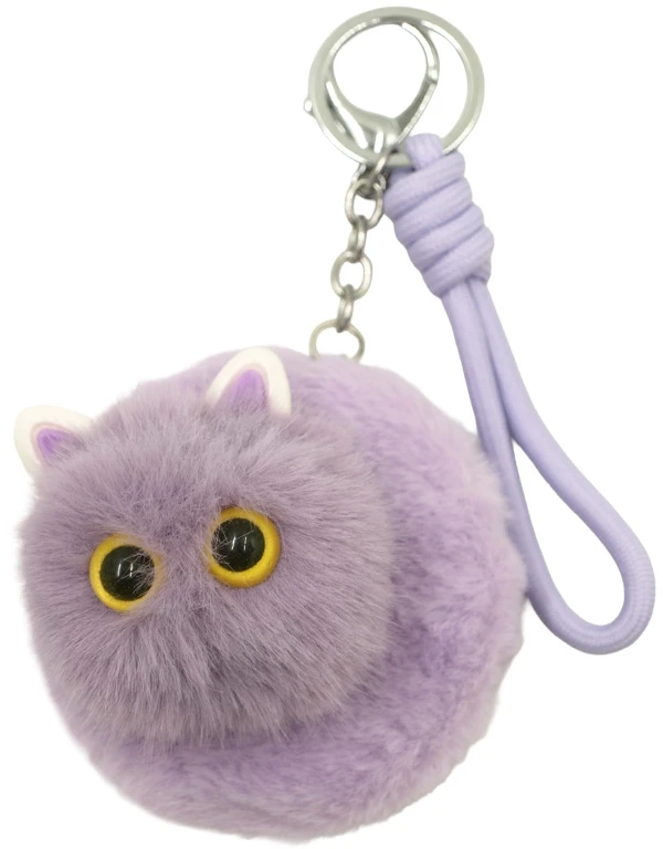 Pūkuotas raktų pakabukas-veidrodėlis Katinas - Violetinė