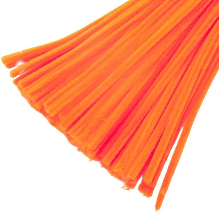 Pūkuotos oranžinės šenilo vielutės, 100 vnt.