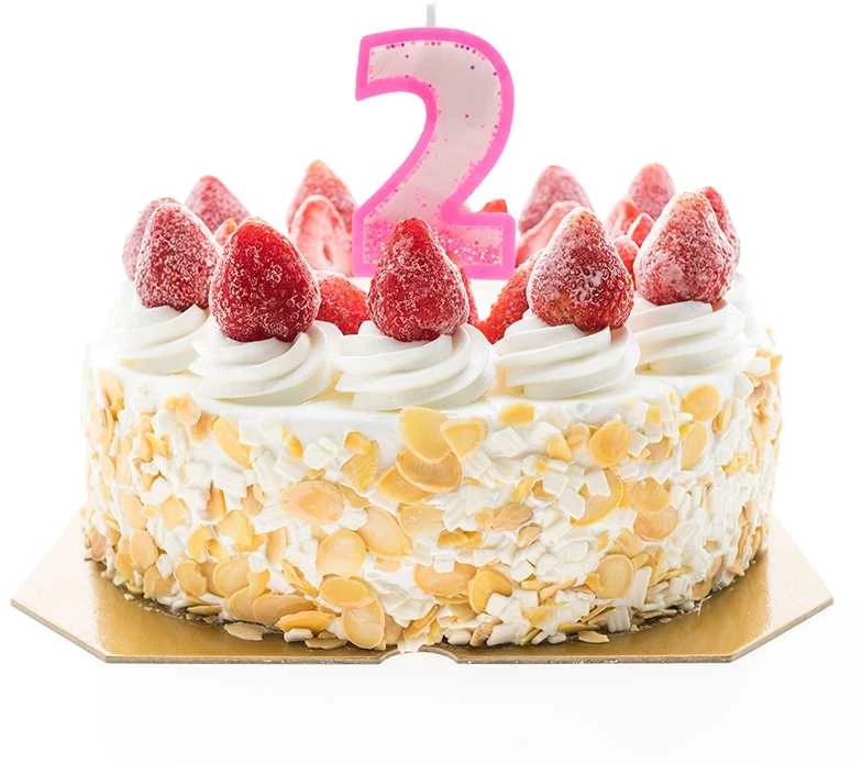 Rožinė žvakutė tortui skaičius "2"