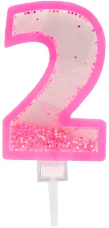 Rožinė žvakutė tortui skaičius "2"