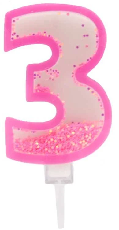Rožinė žvakutė tortui skaičius "3"
