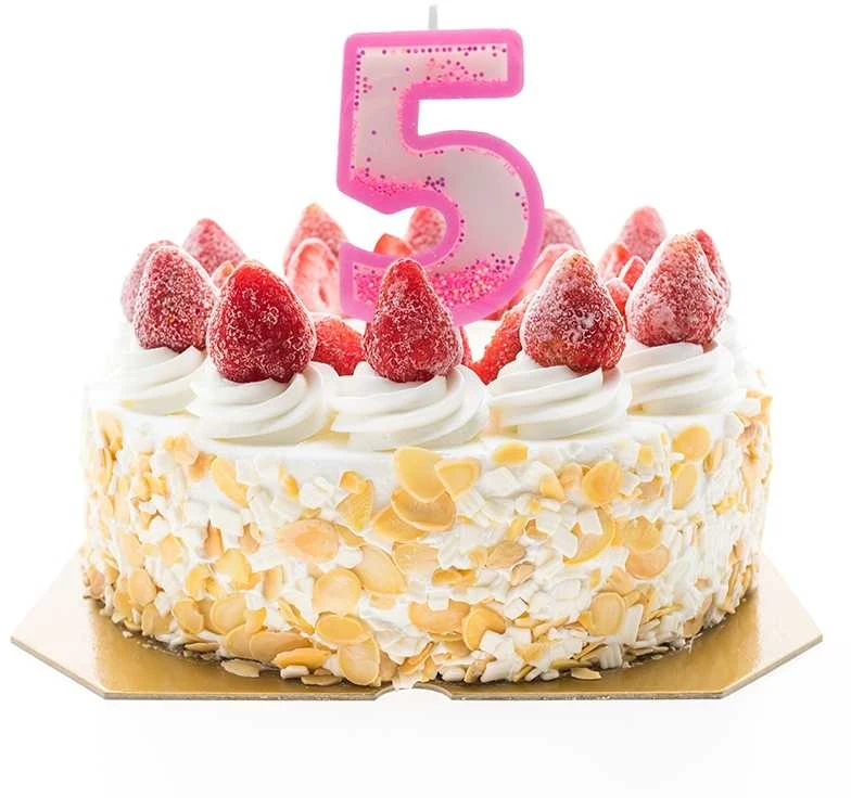 Rožinė žvakutė tortui skaičius "5"