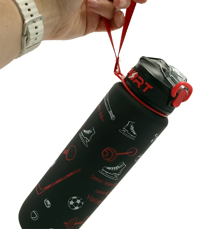 Sportinė plastikinė gertuvė, 1000 ml su dirželiu - Mėlyna