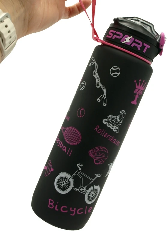 Sportinė plastikinė gertuvė, 1000 ml su dirželiu - Mėlyna