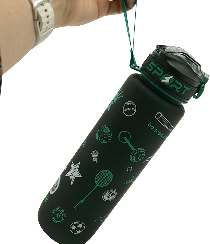 Sportinė plastikinė gertuvė, 1000 ml su dirželiu - Mėlyna