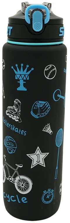 Sportinė plastikinė gertuvė, 1000 ml su dirželiu - Mėlyna