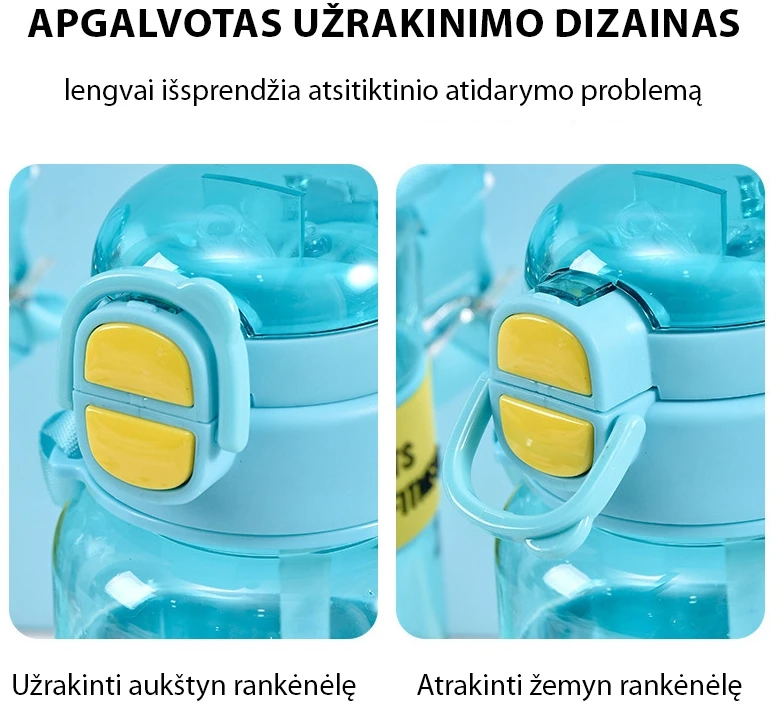 Sportinė plastikinė gertuvė (2in1 sistema), 800 ml - Juoda
