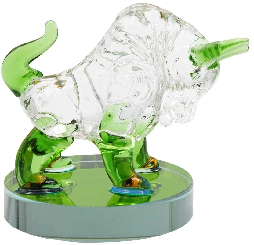 Stiklinė statulėlė Jautis, 4 cm - Žalia