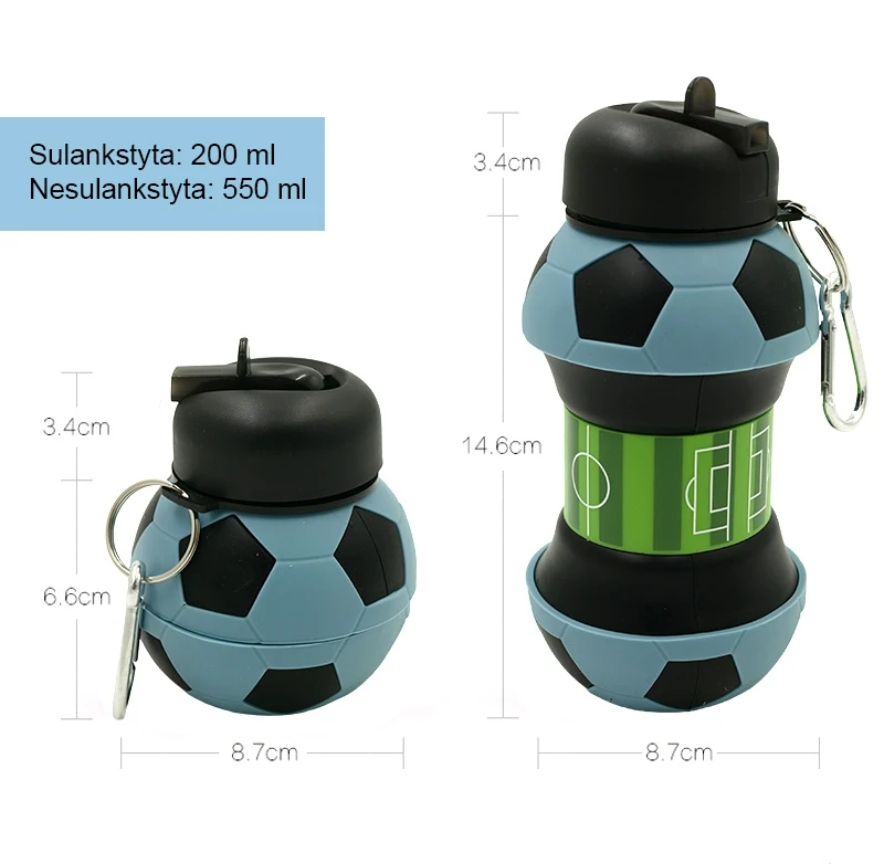 Sulankstoma silikoninė gertuvė-futbolo kamuolys, 550 ml - Žalia