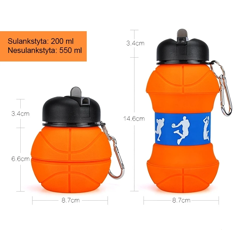 Sulankstoma silikoninė gertuvė-krepšinio kamuolys, 550 ml