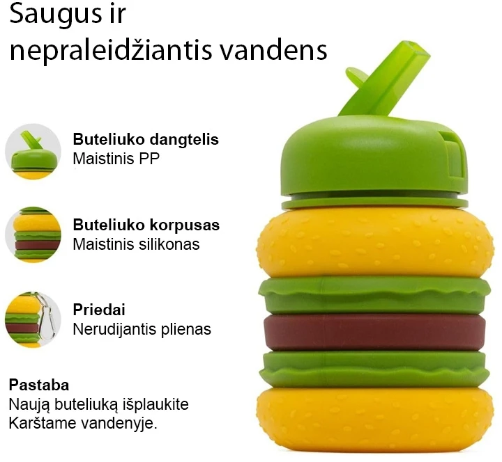 Sulankstoma silikoninė gertuvė mėsainis, 600 ml