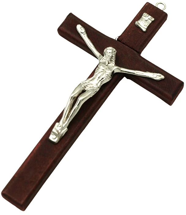 Tamsiai rudas medinis kryželis, 15 cm