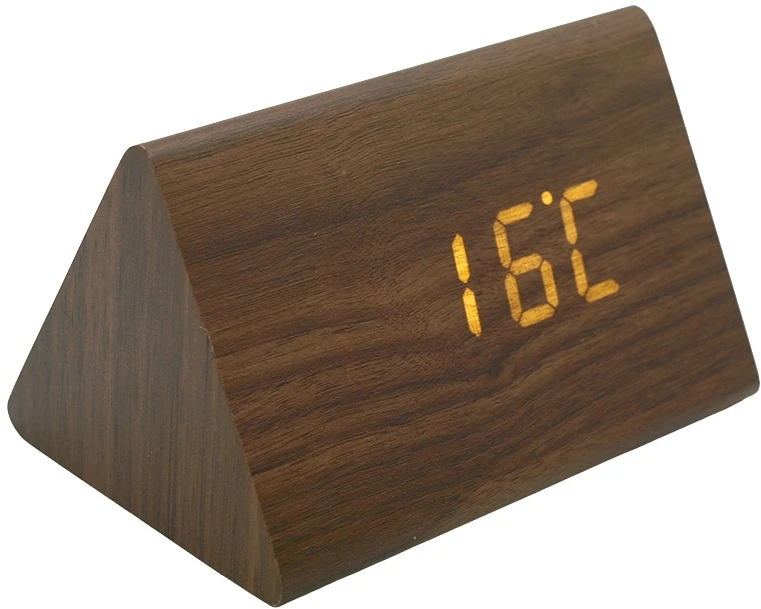 Trikampis medinio dizaino LED žadintuvas, h 7 cm - Smėlinė