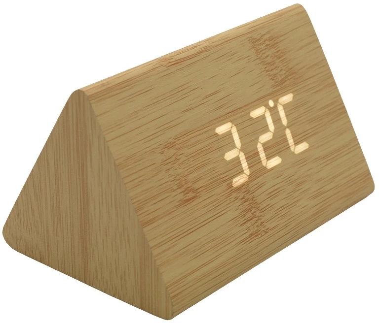 Trikampis medinio dizaino LED žadintuvas, h 7 cm - Smėlinė