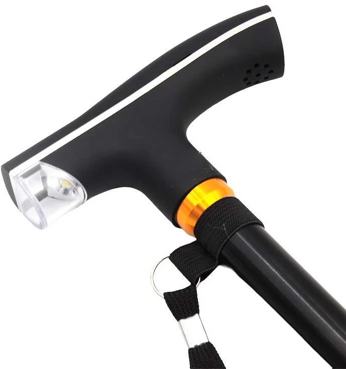 Vaikščiojimo lazda reguliuojamu aukščiu ir LED apšvietimu - Juoda