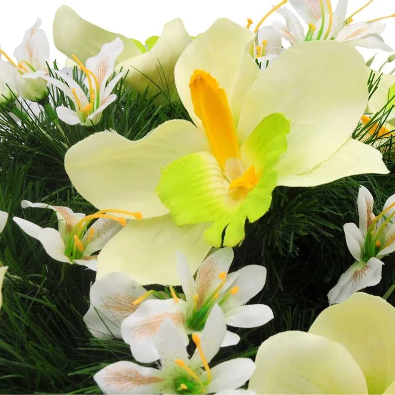 Vėlinių vainikas iš dirbtinių orchidėjų ir smulkių gėlių - Violetinė
