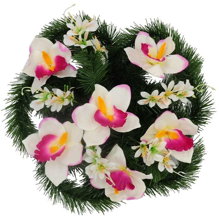 Vėlinių vainikas iš dirbtinių orchidėjų ir smulkių gėlių - Violetinė