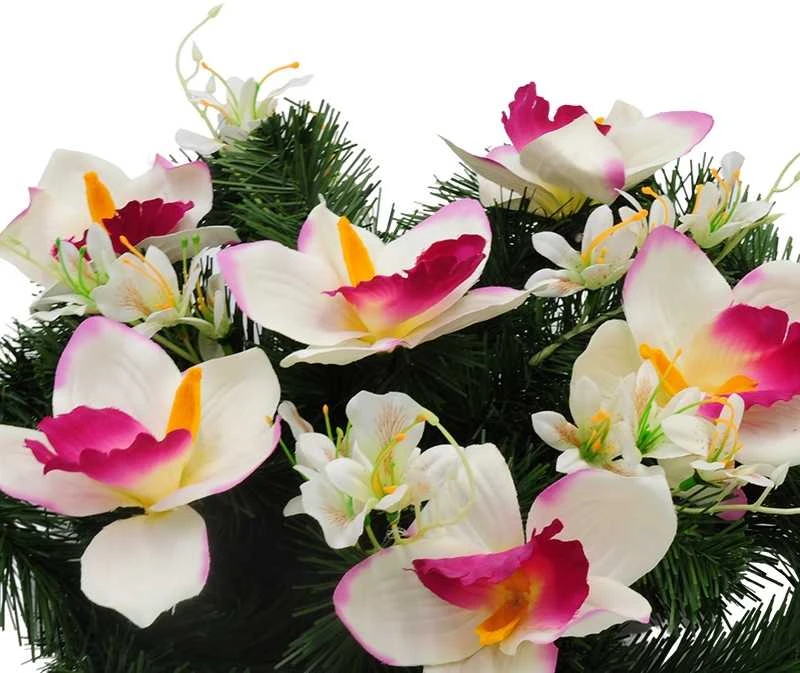 Vėlinių vainikas iš dirbtinių orchidėjų ir smulkių gėlių - Violetinė
