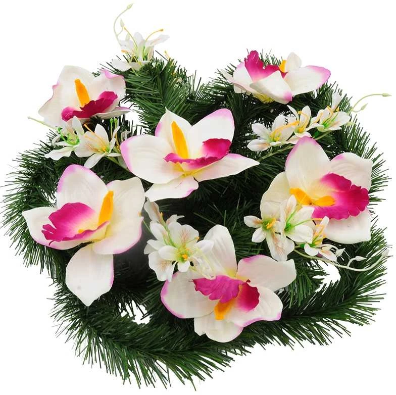 Vėlinių vainikas iš dirbtinių orchidėjų ir smulkių gėlių - Violetinė