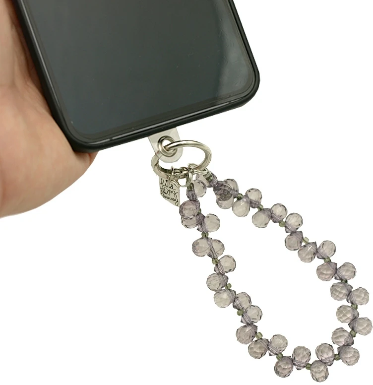 Violetinių karoliukų dirželis telefonui ant riešo, 14 cm