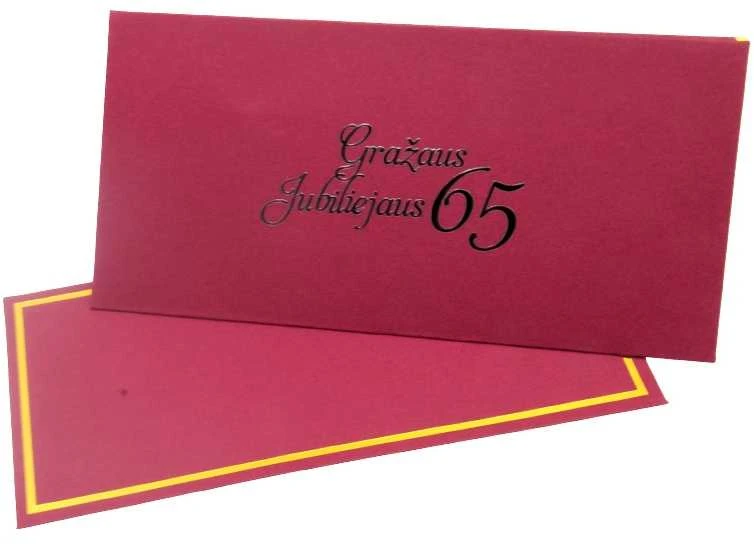 Vokas su kortele "Gražaus jubiliejaus 65" 19x9,5 cm, 190 g - Geltona