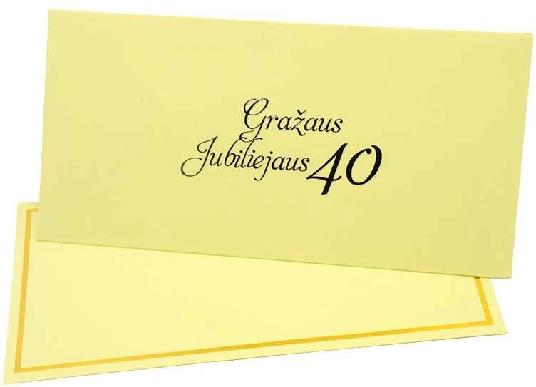 Vokas su kortele "Gražaus jubiliejaus 40" 19x9,5 cm, 190 g - Geltona