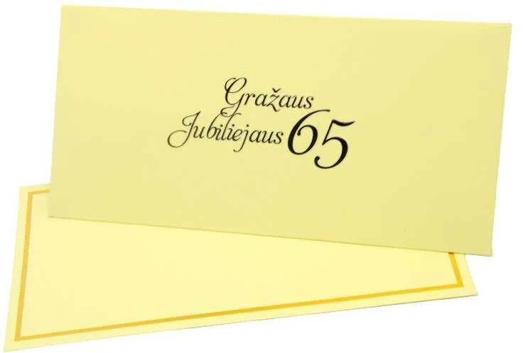 Vokas su kortele "Gražaus jubiliejaus 65" 19x9,5 cm, 190 g - Geltona