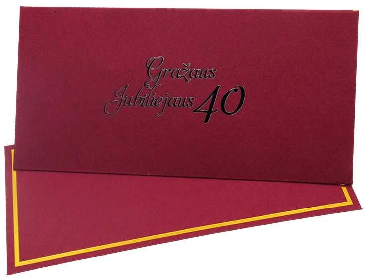 Vokas su kortele "Gražaus jubiliejaus 40" 19x9,5 cm, 190 g - Geltona