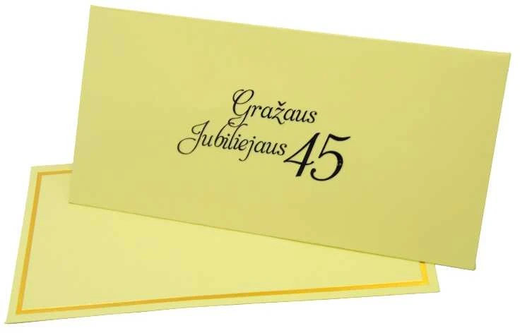 Vokas su kortele "Gražaus jubiliejaus 45" 19x9,5 cm, 190 g - Geltona