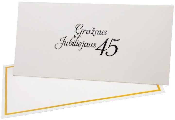 Vokas su kortele "Gražaus jubiliejaus 45" 19x9,5 cm, 190 g - Geltona