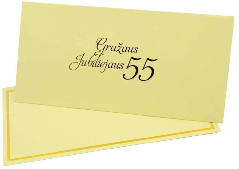 Vokas su kortele "Gražaus jubiliejaus 55" 19x9,5 cm, 190 g - Geltona