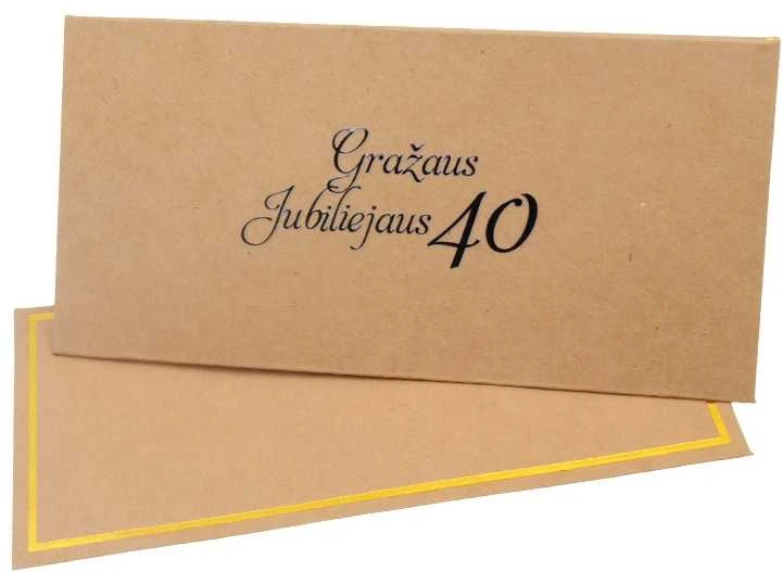 Vokas su kortele "Gražaus jubiliejaus 40" 19x9,5 cm, 190 g - Geltona