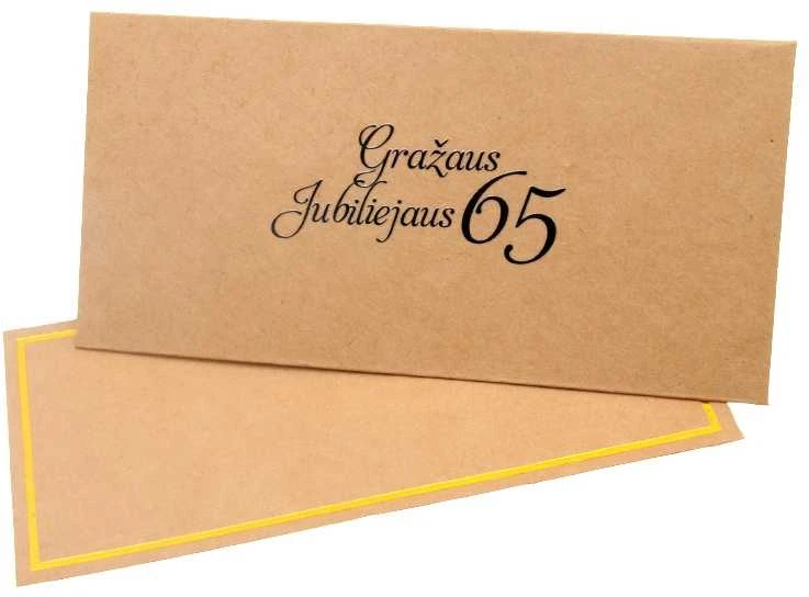 Vokas su kortele "Gražaus jubiliejaus 65" 19x9,5 cm, 190 g - Geltona