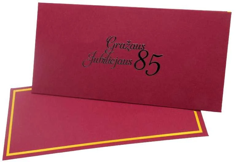 Vokas su kortele "Gražaus jubiliejaus 85" 19x9,5 cm, 190 g - Tamsiai raudona