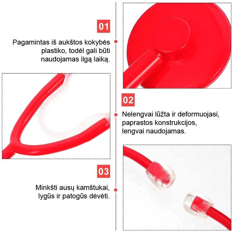 Žaislinis daktaro tetoskopas - Raudona