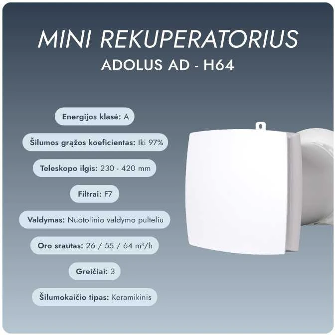 Mini rekuperatorius Adolus AD - H64