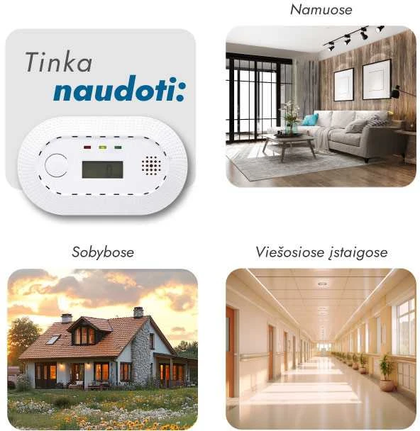Anglies monoksido (smalkių) detektorius LP10-2, 10 metų (10 vnt.)