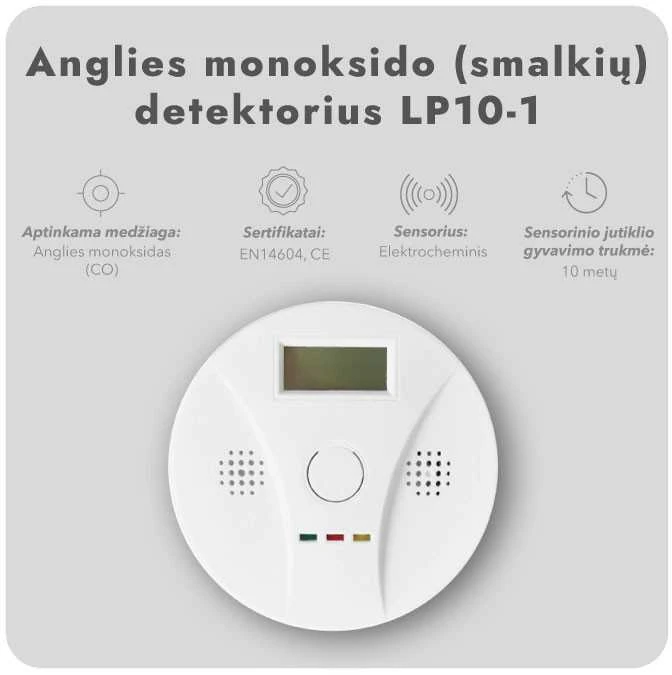 Anglies monoksido (smalkių) detektorius LP10-1, 3 metų