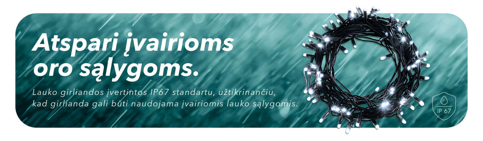 Lauko ir vidaus girlianda (šaltai baltos LED lemputės) 50 m PROLED juoda aprašymas - Prekės nuotrauka