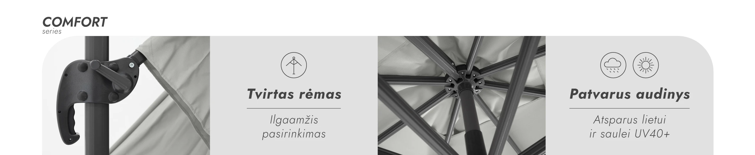 Zeltpro Lauko skėtis su padu Comfort Light Pilkas aprašymas - Prekės nuotrauka