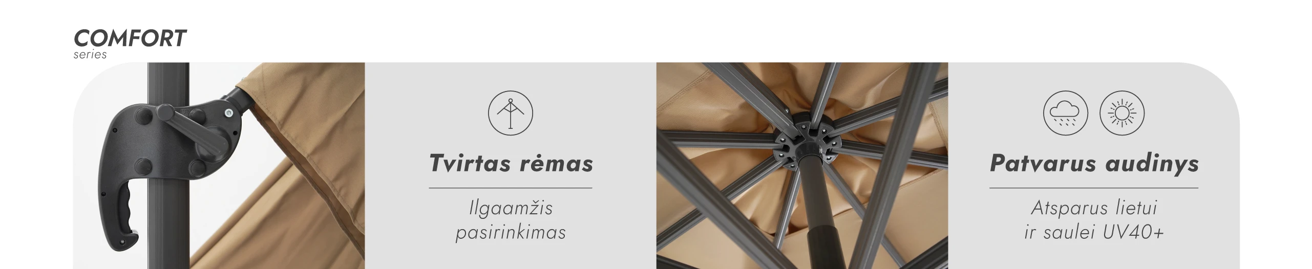 Zeltpro Lauko skėtis su padu Comfort Taupe aprašymas - Prekės nuotrauka