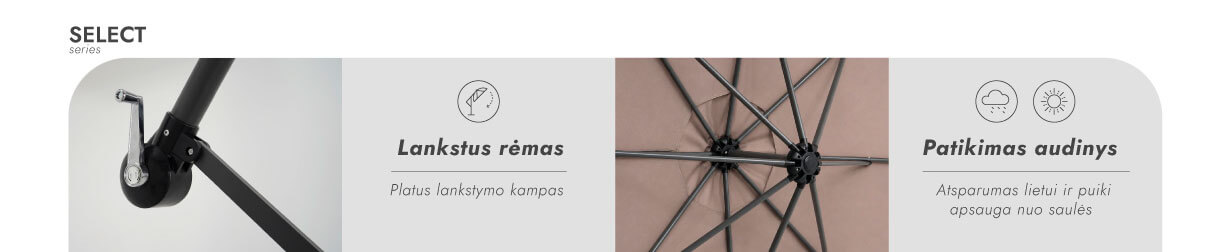 Zeltpro Lauko skėtis su padu ir užvalkalu Select Taupe aprašymas - Prekės nuotrauka