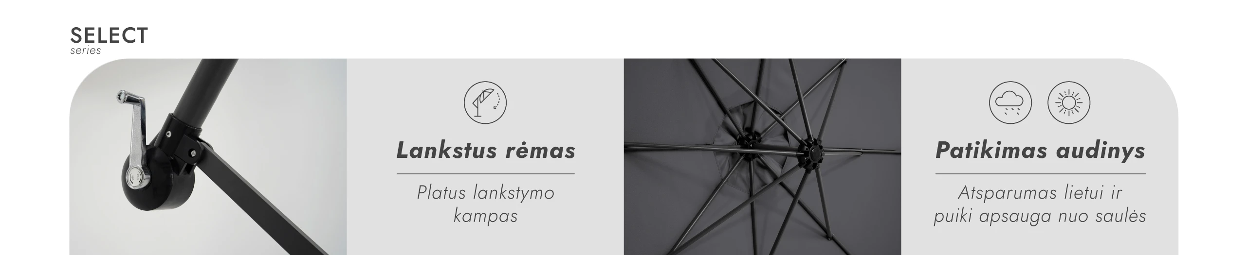 Zeltpro Lauko skėtis su padu ir užvalkalu Select Antracito aprašymas - Prekės nuotrauka