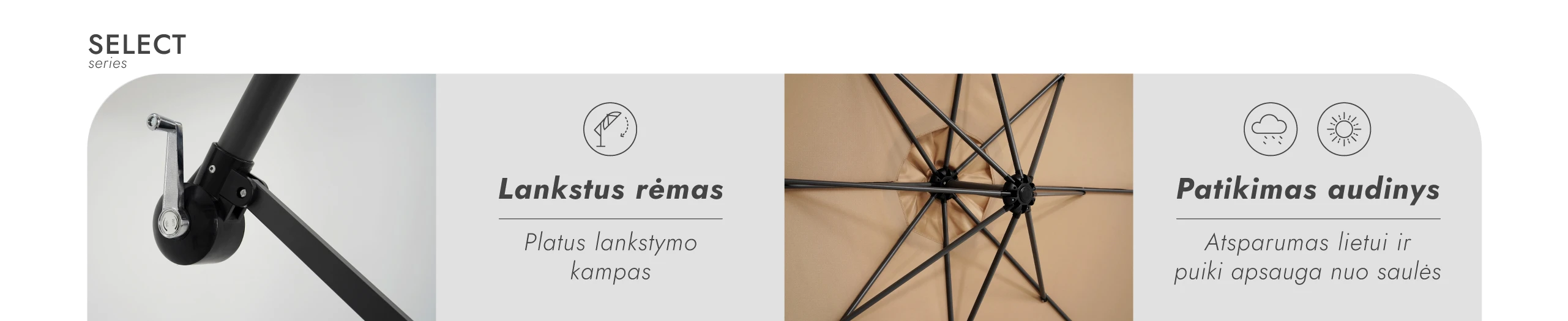 Zeltpro Lauko skėtis su padu Select Taupe aprašymas - Prekės nuotrauka