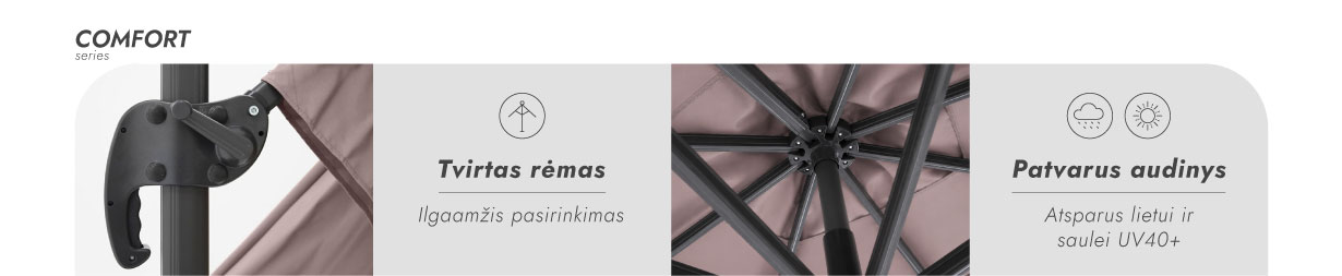 Zeltpro Lauko skėtis su Solid padu ir užvalkalu Comfort Taupe aprašymas - Prekės nuotrauka