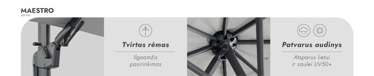 Zeltpro Lauko skėtis su Solid padu (užvalkalas dovanų) Maestro Light Pilkas aprašymas - Prekės nuotrauka