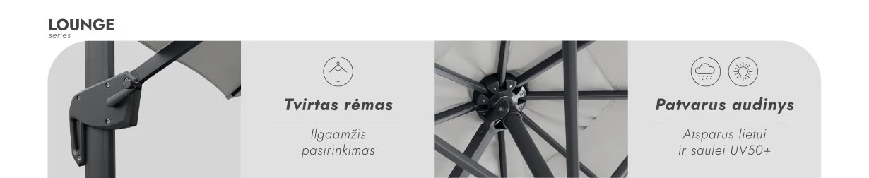Zeltpro Lauko skėtis su Solid padu (užvalkalas dovanų) Lounge Light Pilkas aprašymas - Prekės nuotrauka