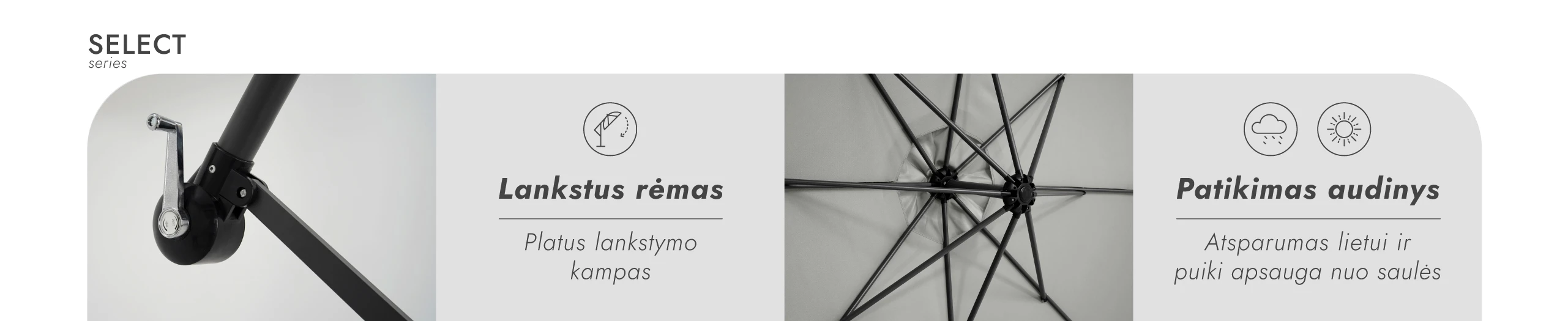 Zeltpro Lauko skėtis su užvalkalu Select Light Pilkas aprašymas - Prekės nuotrauka