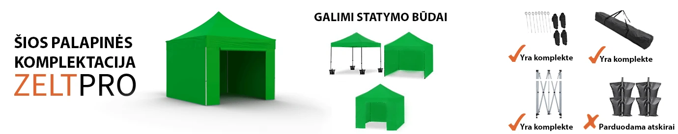 Prekybinė Palapinė 3x3 Žalia Zeltpro PREMIUM+ aprašymas - Prekės nuotrauka