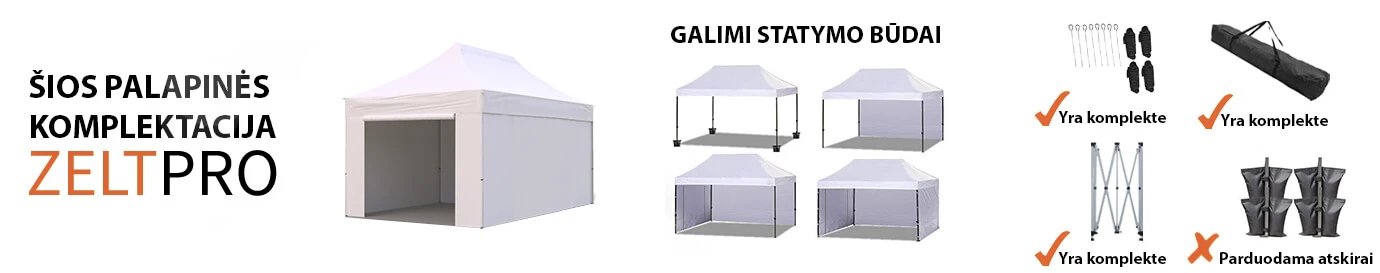 Prekybinė Palapinė 3x4,5 Balta Zeltpro PROFRAME aprašymas - Prekės nuotrauka